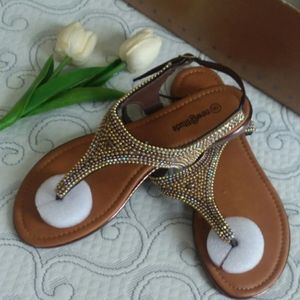 Women's Flat Beaded Brown Sandals